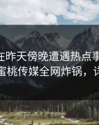 神秘人在昨天傍晚遭遇热点事件 暧昧蔓延，蜜桃传媒全网炸锅，详情直击